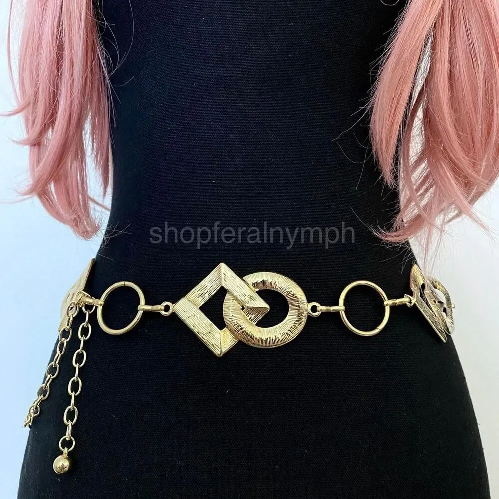 Gold Y2K Geometric Ring Waist Chain Belt, Fits 24 to 42 Inches, X7GA1317